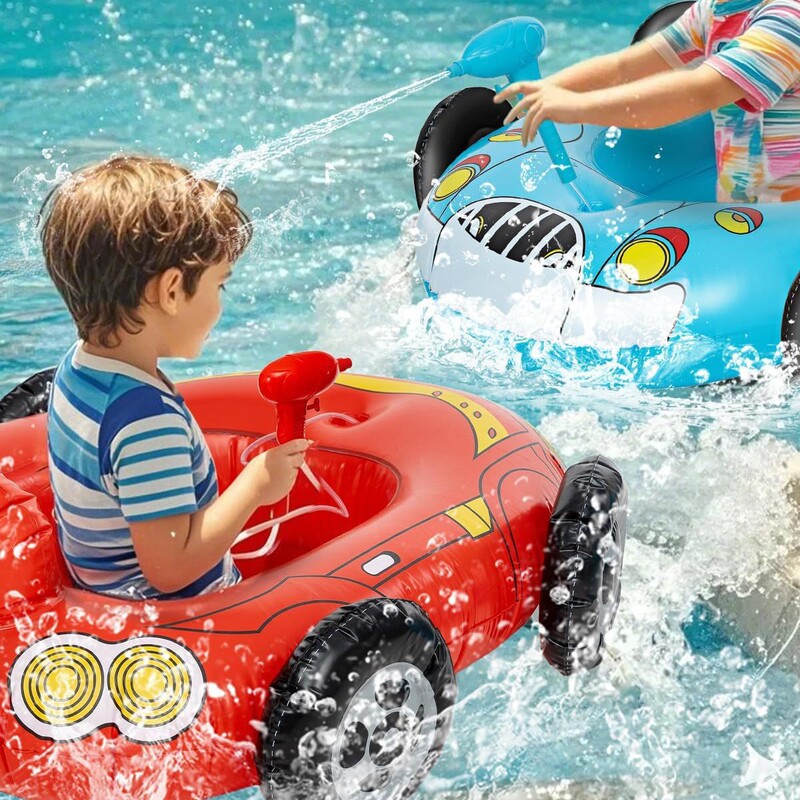 Customized Inflatable Car for Children, Water Spray Swimming Ring, Pool Play, Thickened Bumper Car Ride-On Toy, Water Fight Spray Car