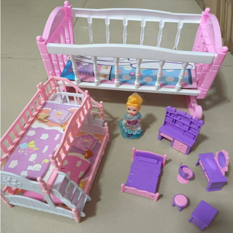过家家公主娃娃屋趣味玩具组合仿真小家具女孩生日礼物组装玩具床