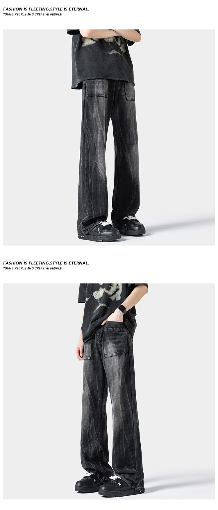 Jean homme ample et droit style américain avec motif éclair_voghion.com