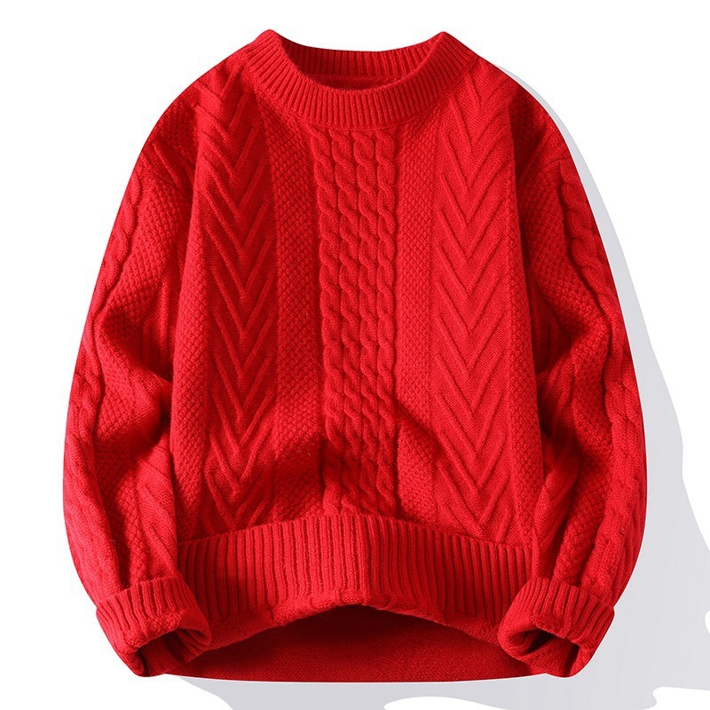 Suéter de cuello redondo de color sólido para hombres texturas de torsión en la camisa de base de invierno y otoño caliente comercio exterior al por mayor transfronterizo image 7