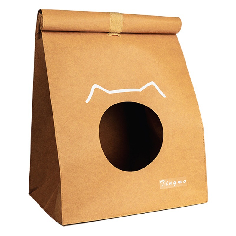 Pet Washable Kraft Paper Bag Cat Bed Cat Scratching Board, Suitable for All Seasons, Scratch-Resistant, Non-Shedding Corrugated Paper Hideaway House