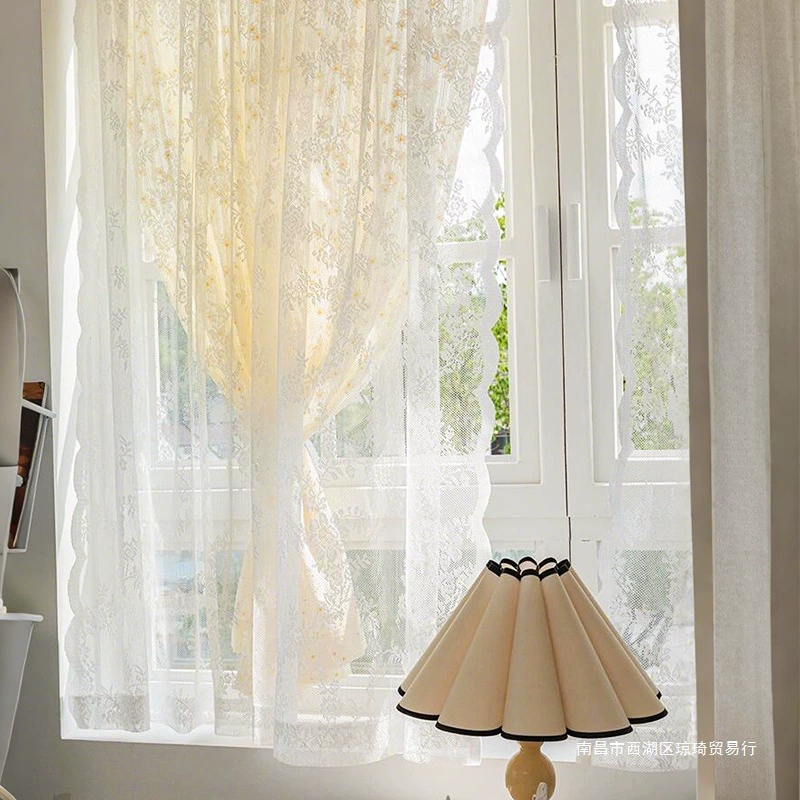 French floral curtains with blackout without holes installation rental house renovation bedroom bay window 2025 new model