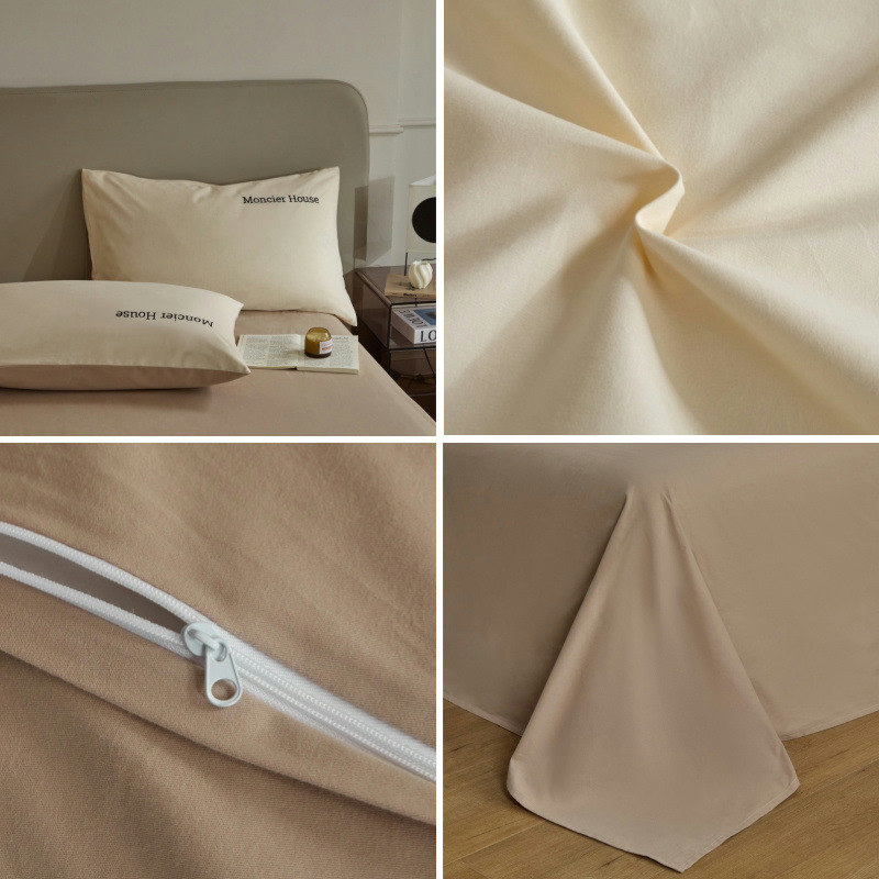 Una clase de otoño y invierno algodón abrasión cuatro piezas cubierta bordada sábanas de color sólido cama cama de algodón grueso dormitorio tres piezas