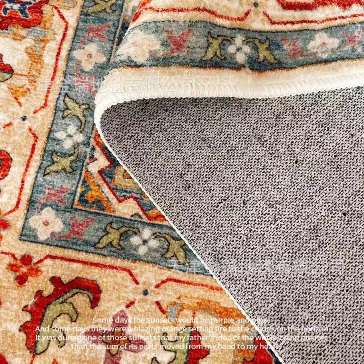 跨境专供仿羊绒水洗布客厅地毯亚马逊复古风可折叠毯北欧风波斯毯