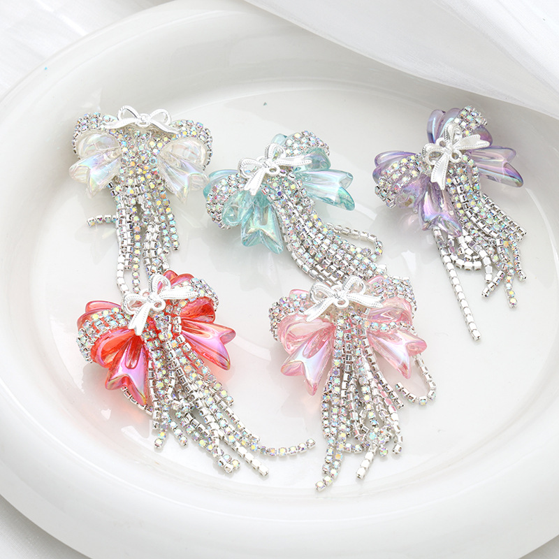 跨境重工钻链流苏蝴蝶结钻球直孔珠子DIY手机钥匙扣项链配件