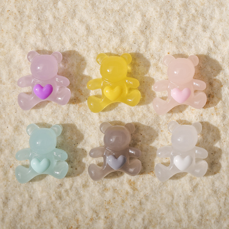 Transparent Heart-Shaped Resin Bear Cartoon Animal Colorful Jelly Rhinestones Winnie the Pooh Flat-Back Rhinestones Nail Stickers