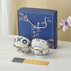 ギフトボウルと箸ギフトボックスレトロセラミックボウル釉下色食器セットボウルとプレートセットオープニングギフト卸売