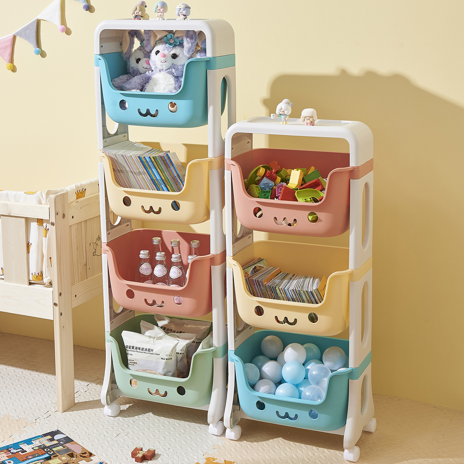 Estante organizador de juguetes, múltiples capas, dormitorio y sala, práctico