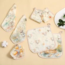 六层口水巾卡通棉纱布婴儿洗脸巾柔软吸水A类宝宝毛巾新生儿方巾