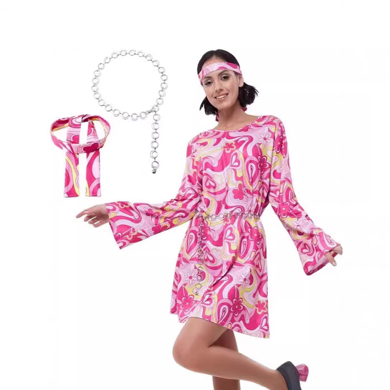 Amazon 70S Disco Women's Costume Hippie Style Dress with Headscarf Amazon 70S Disco Women's Costume Hippie Style Dress with Headscarf