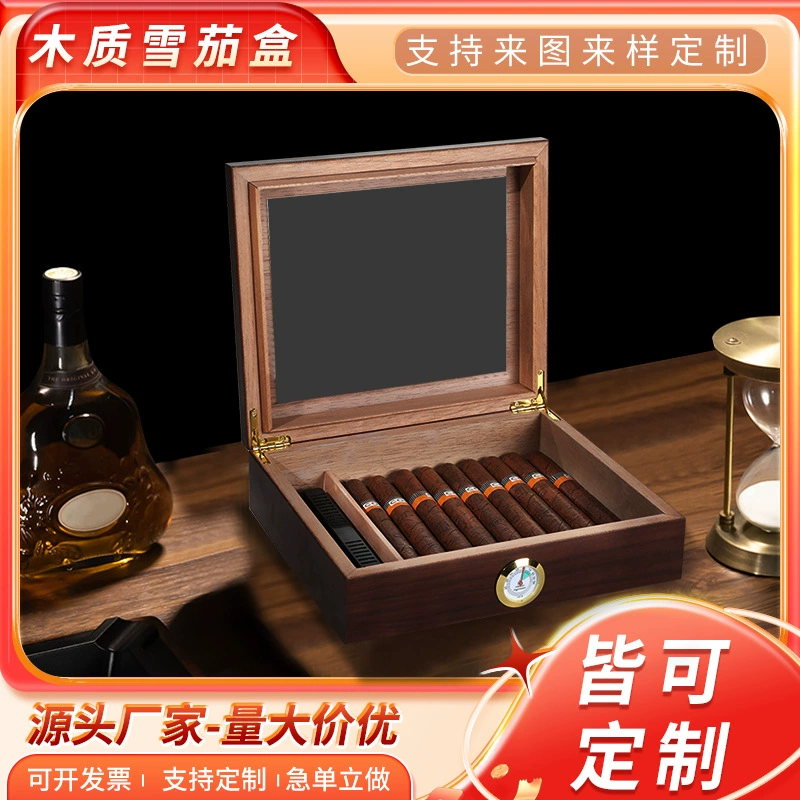 Индивидуальный трансграничный кейс для сигар из массива дерева, премиум-класса, из кедра, с прозрачным окном, увлажняющий, с откидной крышкой, для хранения, пустая подарочная упаковка