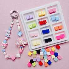 8mm烤漆斜孔小方块亚克力散珠DIY手机链钥匙扣包挂材料饰品配件