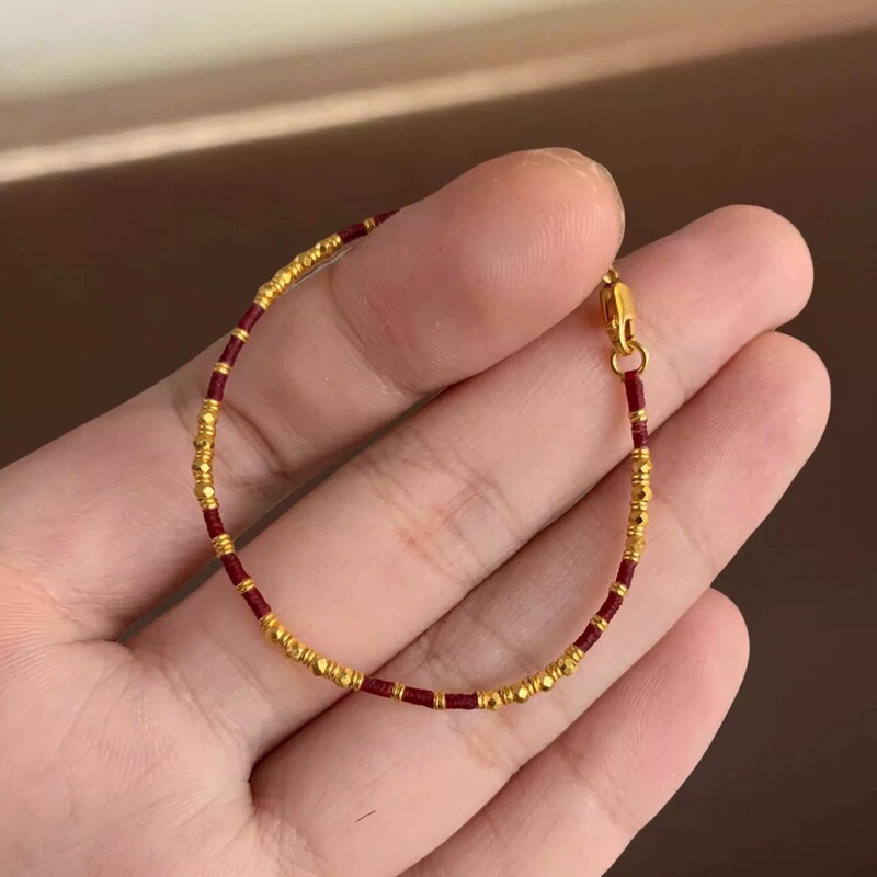Peaceful Every Year ~ New Chinese Style Broken Gold Red Rope Bracelet Niche Design Fashionable Simple Golden Gourd Thin Bracelet