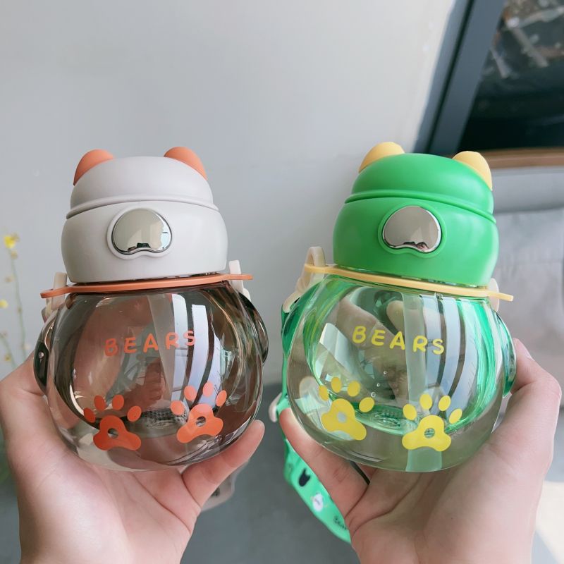 Children's Water Cup Straw Cup Plastic Cute and Small Summer Portable for Boys and Girls Water Bottle with Diagonal Sling Small Stomach Cup