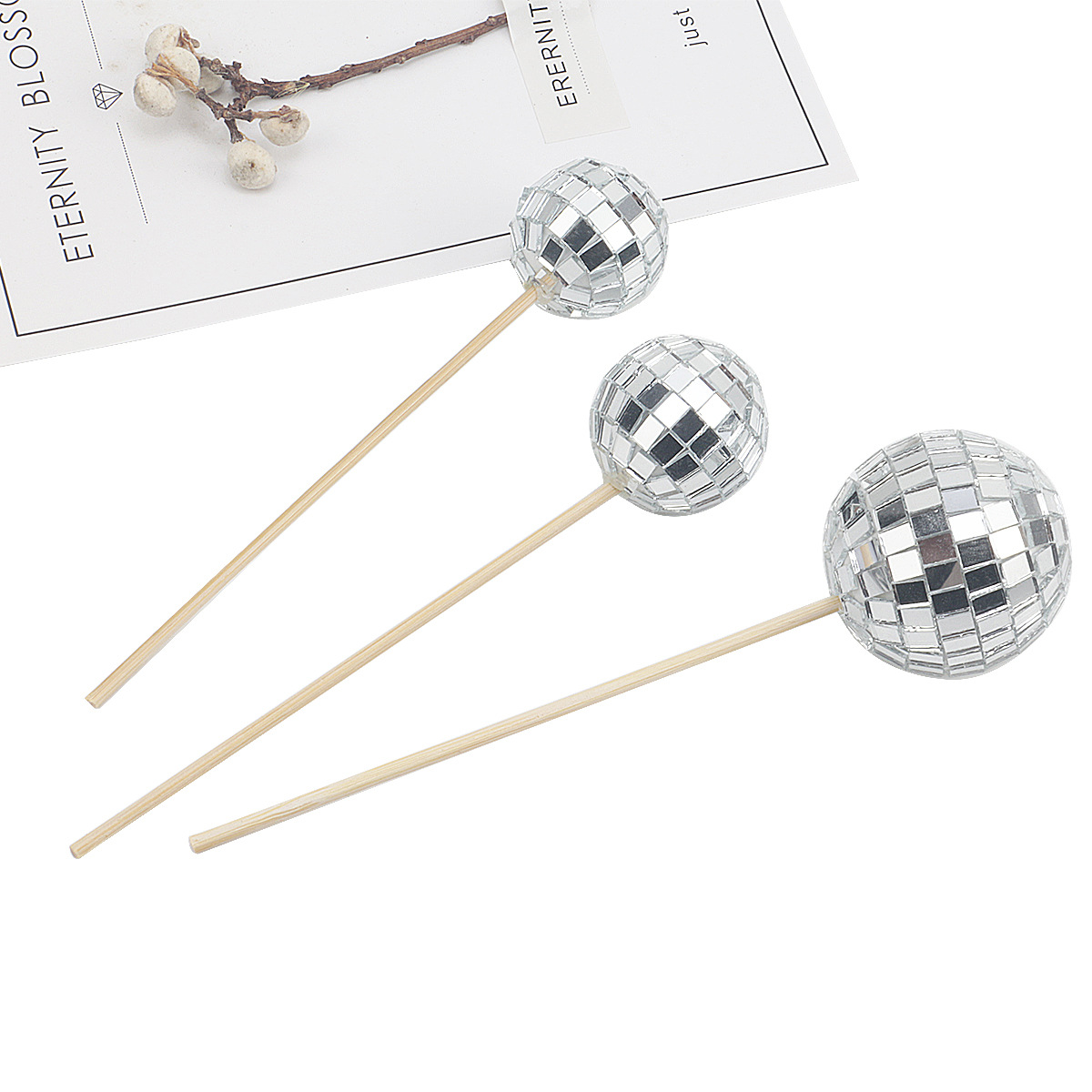Amazon venta caliente con palos de madera discoteca bola de bodas ventanas de fiesta pastel de decoración inserto de decoración de bola espejo