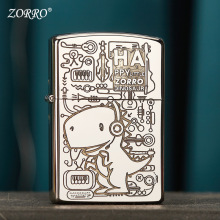Zorro佐罗精雕902黄铜/白镍音乐恐龙送礼3D深雕煤油防风打火机