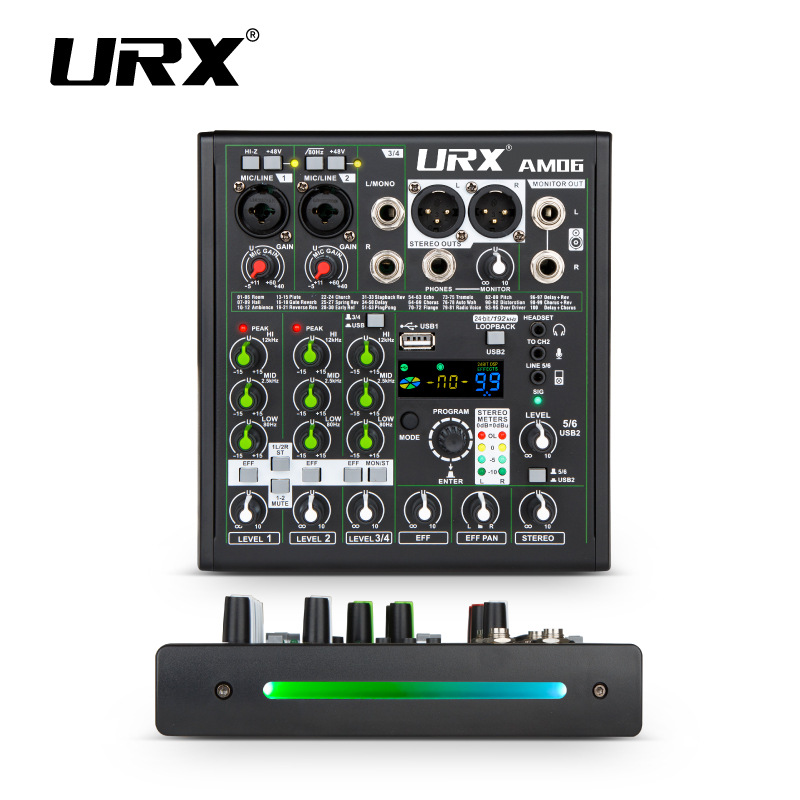 (2개) URX AM06 6 채널 믹서 라이브 방송 휴대 전화 컴퓨터 믹싱 사운드 카드 녹음 야외 OTG 블루투스 반주