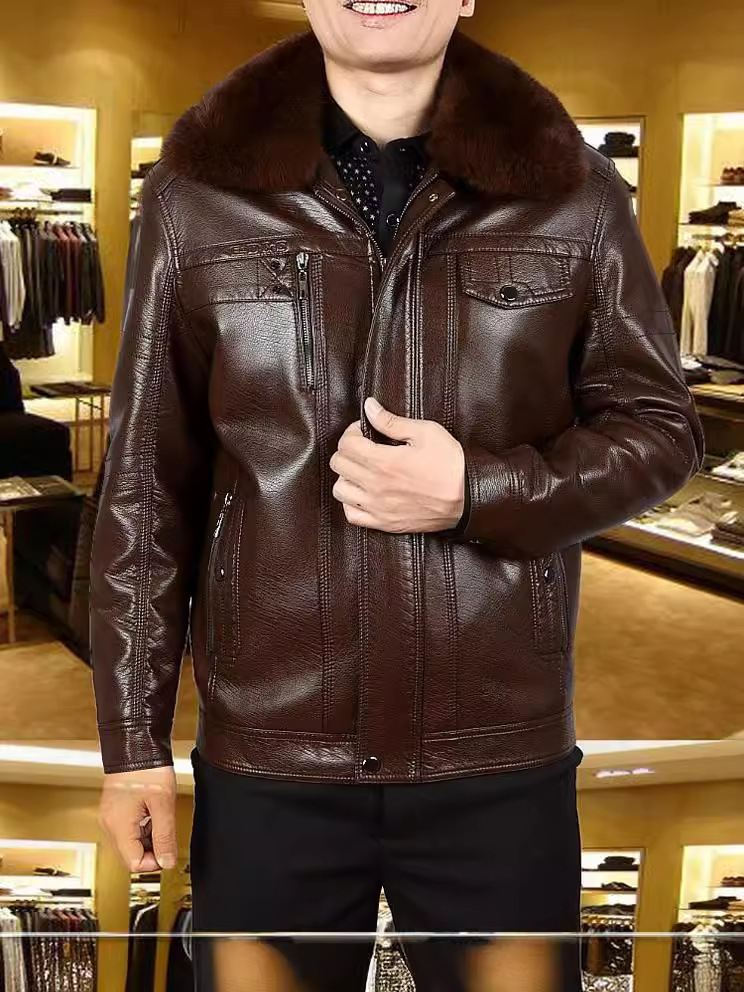 Chaqueta de cuero nueva con forro polar para hombre en invierno, cuello alto con cuello de piel, venta al por mayor del fabricante, estilo casual coreano.