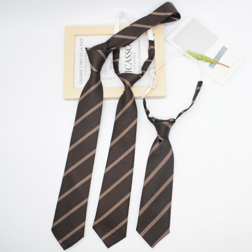JK Necktie for Women - Korean Version, Japanese School Style, Coffee Striped, Hand-Tied, School Uniform, No-Knot, Short, Student Trendy