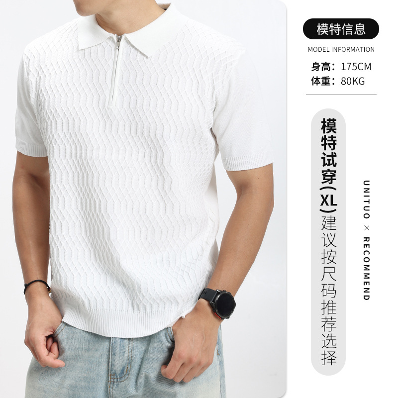 Hombre de negocios casual jersey de malla de punto polo hombre medio cremallera solapa transpirable mangas cortas 2026 nuevo