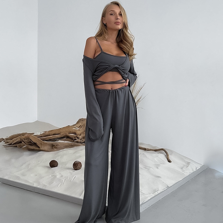 Unterwäsche & Nachtwäsche: Dreiteiliger Modal-Pyjama für Damen, lange Ärmel, lange Hose, bequeme Unterwäsche, modische Hauskleidung für den Herbst_voghion.com