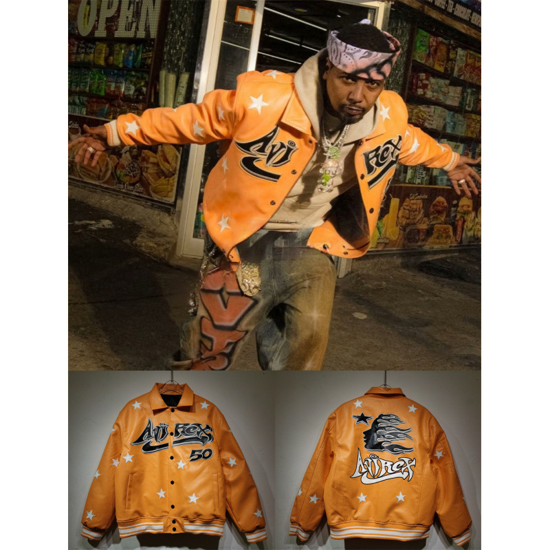 American fashion brand Avirex X Hellstar leather jacket, loose fit, hip-hop high street style for men American fashion brand Avirex X Hellstar leather jacket, loose fit, hip-hop high street style for men