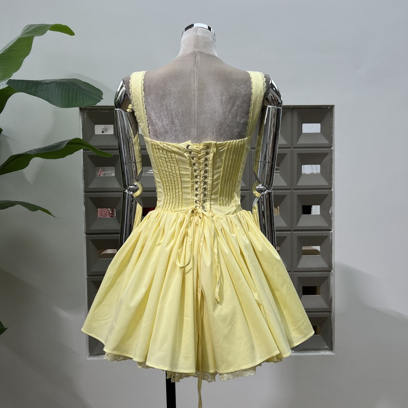 Amazon Girl Sweet Summer 2025 新しいスタイルのレースアップウエストオルガンプリーツバレエスタイルドーパミンドレス|undefined