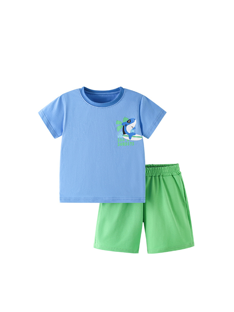 Malwee transfronterizo juego de niños verano nuevo estilo europeo y americano de niños de cuello redondo de manga corta pantalones de moda de dos piezas