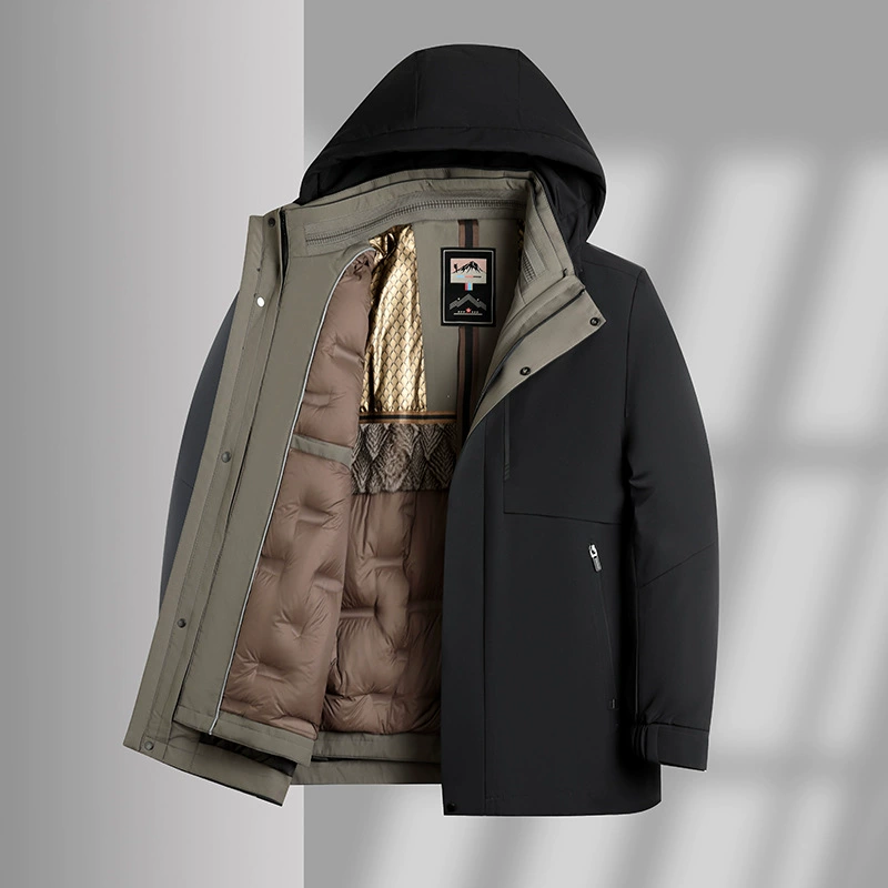 Мужской пуховик со съемной подкладкой, новая зимняя модель для пап среднего и старшего возраста, пуховик с капюшоном из гусиного пуха