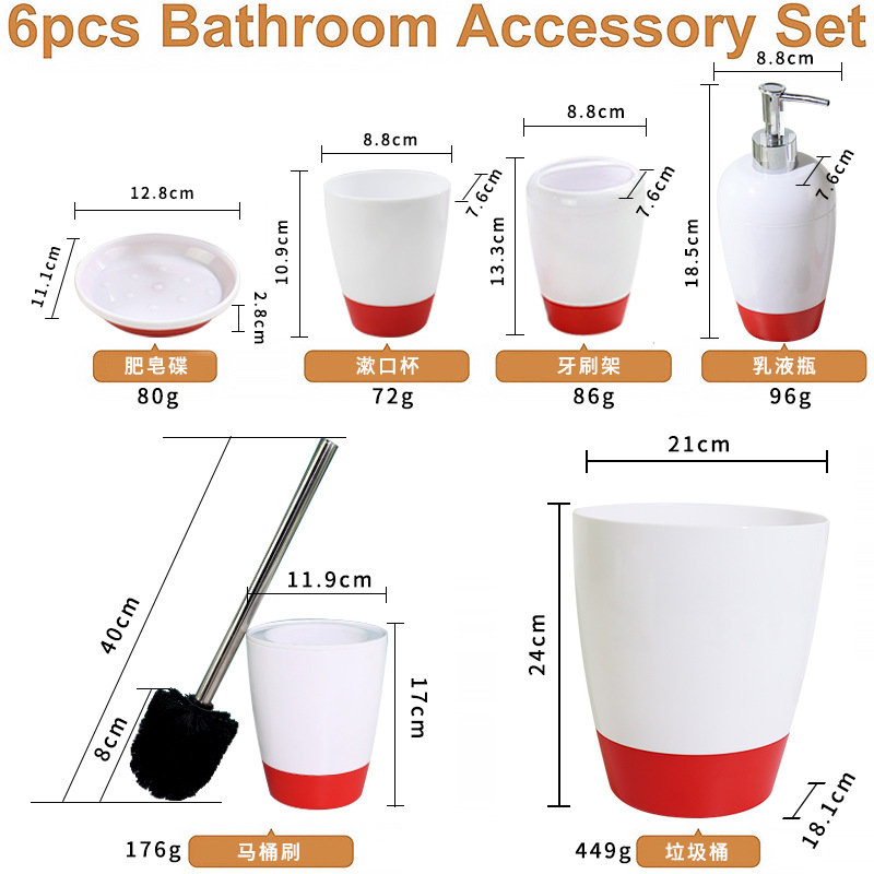 Creativo oval plástico 6-pieza loción botella mango de acero inoxidable cepillo de baño simple moda baño traje de lavado