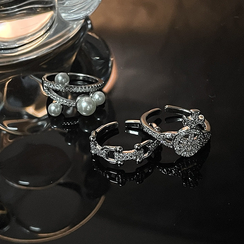 Fashion Geometric Copper Inlay Artificial Pearls Rhinestones Open Ring 1 Piece