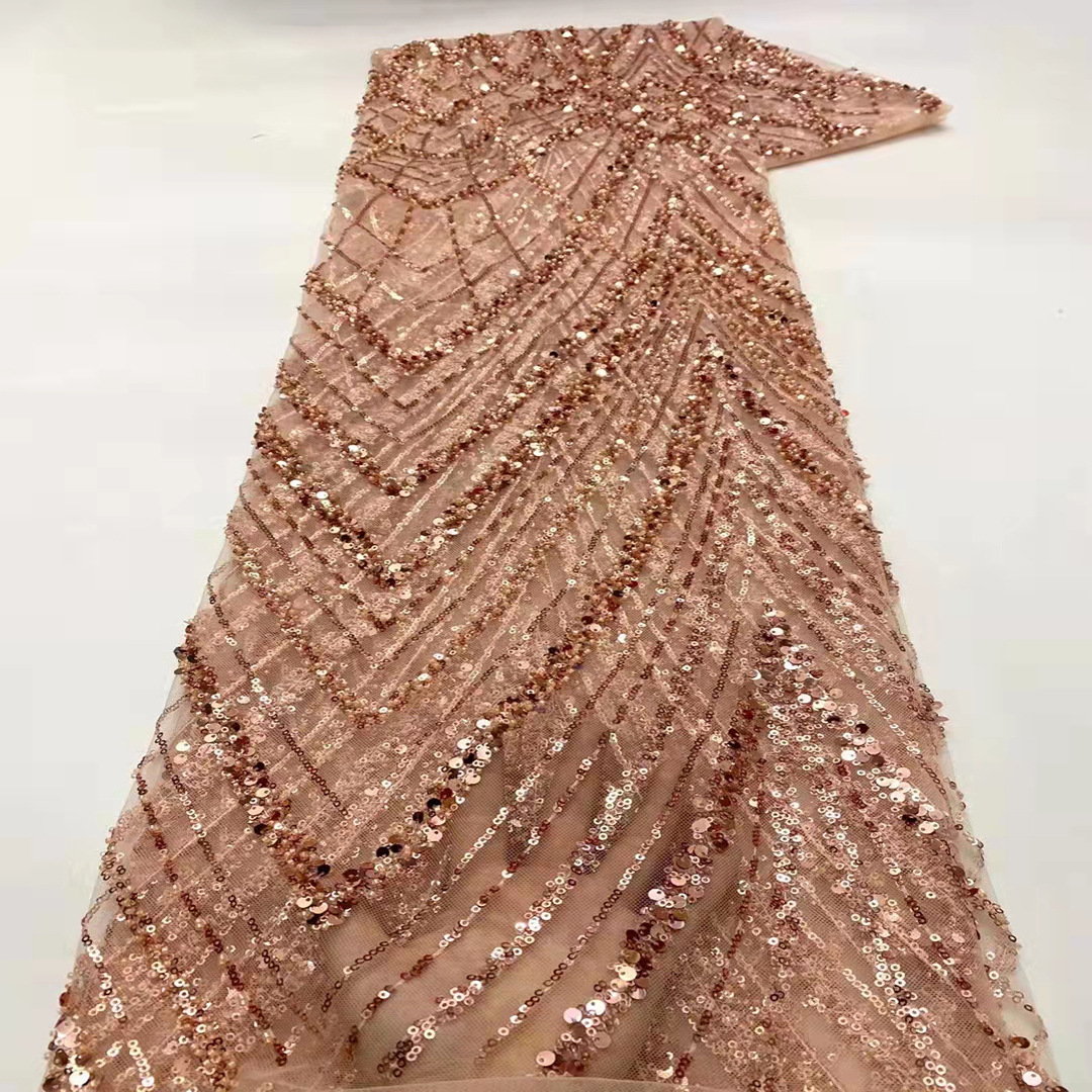 Industria pesada Africana lentejuelas encaje de alta calidad bordado malla vestido de novia tela con cuentas encaje jx1929