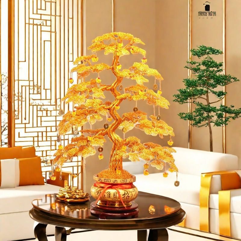 Hand-Woven Aluminum Wire Money Tree New Large Opening Money Tree Housewarming Gift Gift Ornaments Finished Money Tree