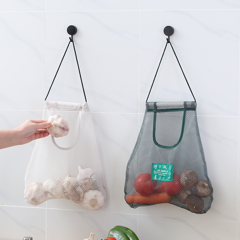 厨房防潮果蔬收纳袋可悬挂手提储物袋杂物镂空便携式透气储物袋