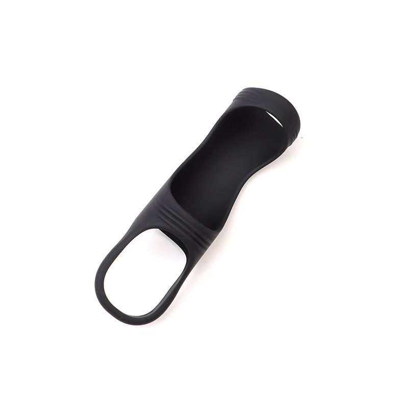 Silicone Locking Ring Condom Sleeve, Diamond Texture, Reusable Delay Aid, Black — detail image 7