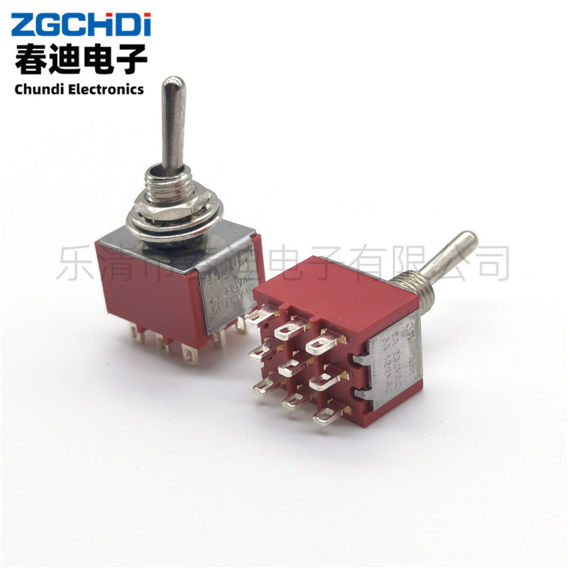 批发6MM钮子开关 MTS-302红色钮子 摇头开关拨动开关 9脚2档