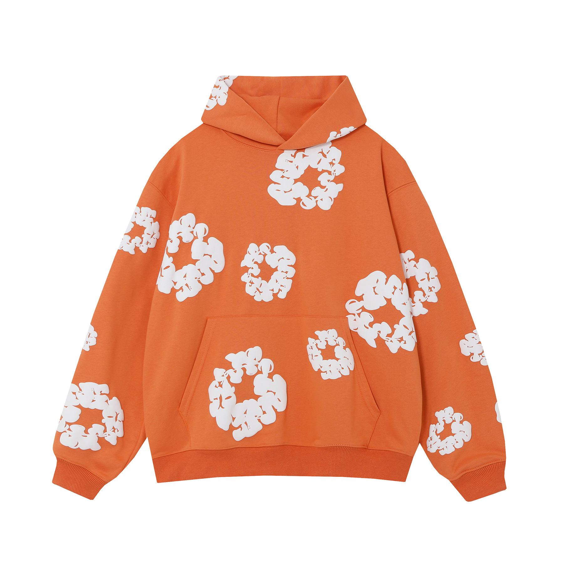 Hermosa moda hombres y mujeres del mismo estilo 555555 tela de araña espuma impresión hip hop suelta pesada Terry suéter con capucha traje