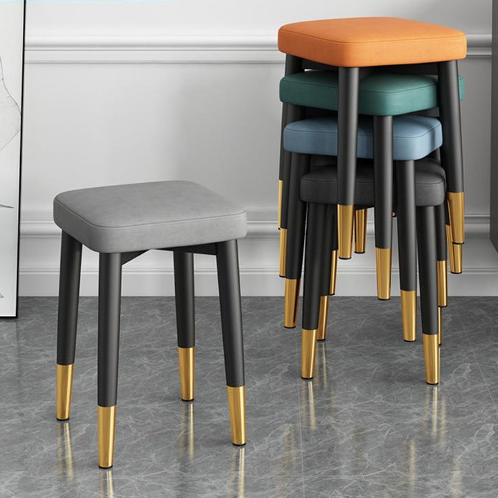 Household Light Luxury Stool Stackable Square Stool Fashionable Living Room Stool Modern Simple Dining Table Stool Bedroom Dressing Stool Thickened