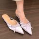 Chunky Heel Bow Baotou Half Slippers Fairy Shoes 2025 Spring and Summer Satin French Temperament Half Shoes