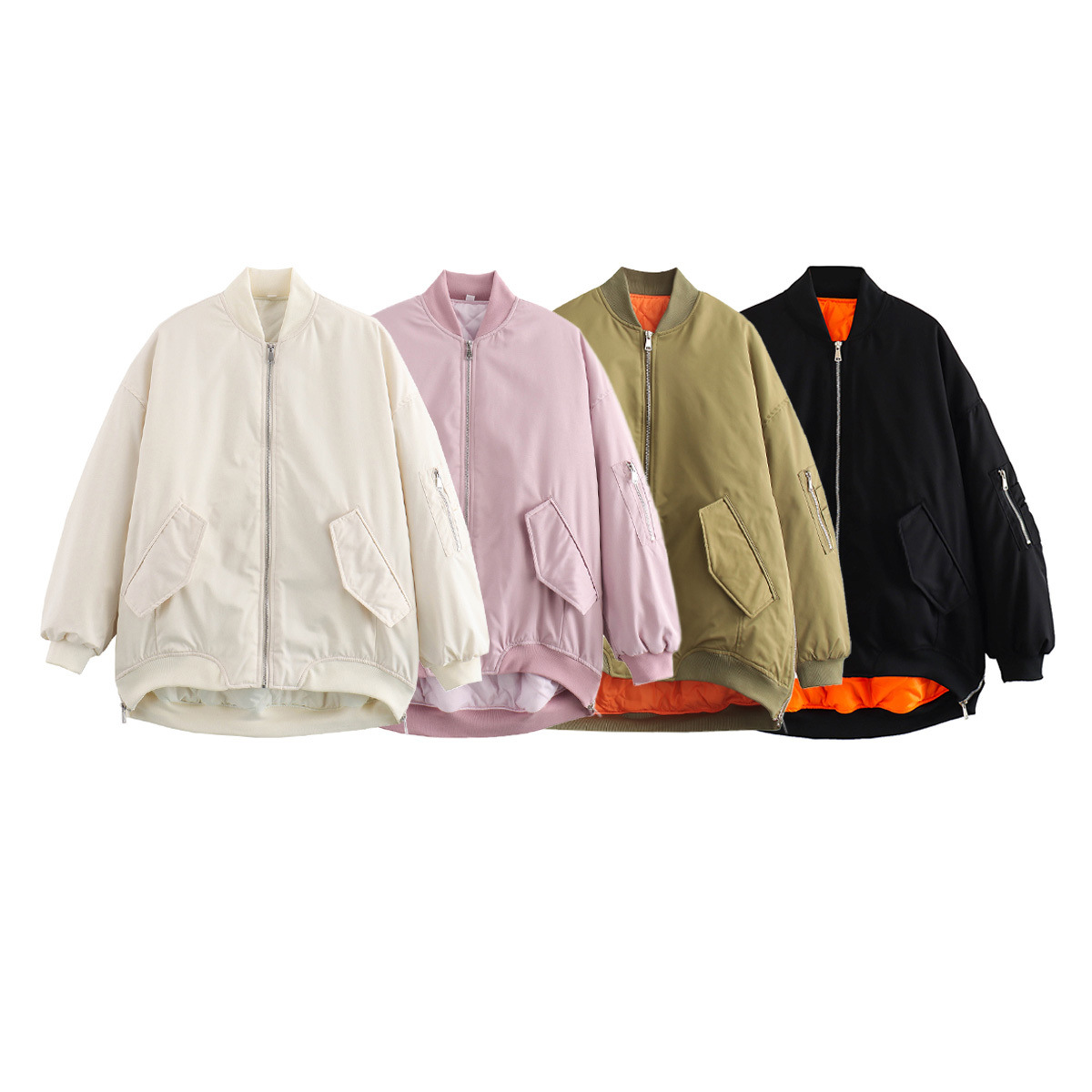 Vêtements pour femmes manteau ample en coton à fermeture éclair pour femme_voghion.com