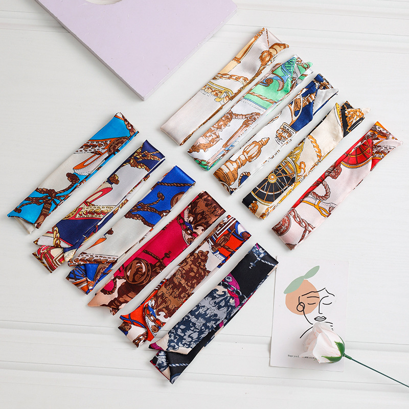 Wholesale Thin and Narrow Long Silk Scarves for Souvenirs, Bags, Bows, Belts, Ribbons, Hairbands, Decorative Versatile Small Silk Scarves
