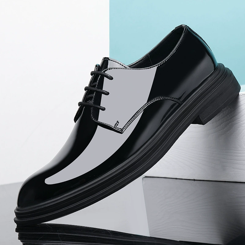 Мужская кожаная обувь, мужское деловое вечернее платье, британский черный костюм, дышащая лакированная кожа, глянцевая обувь с острым носком, однослойная обувь в Корейском стиле