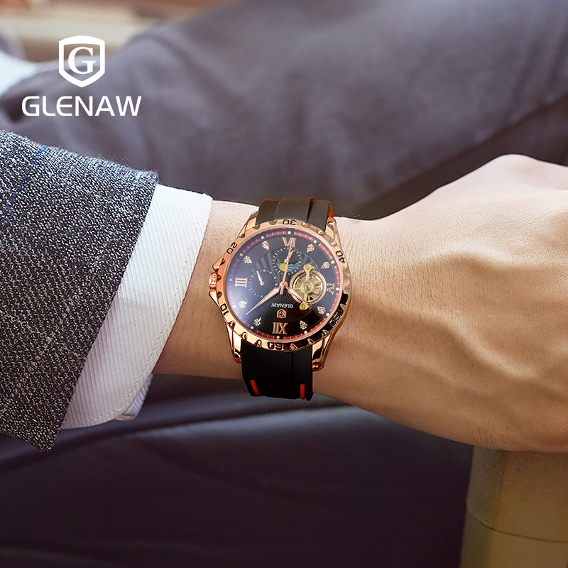 Đồng hồ nam tự động Glenn skeleton lộ máy dạ quang thể thao
