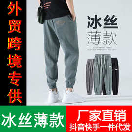 Foreign trade cross-border ice silk pants 冰丝薄款九分长裤男