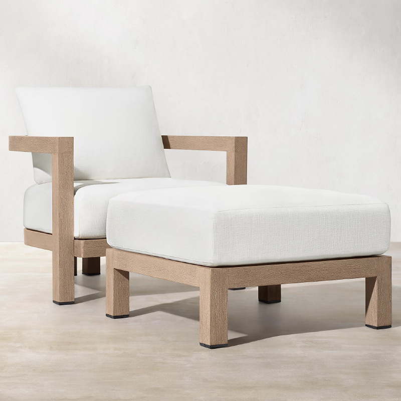 Sofá de patio para exteriores, muebles impermeables de una sola pieza para jardín, conjunto de mesa de centro de teca para terraza de hotel o villa.