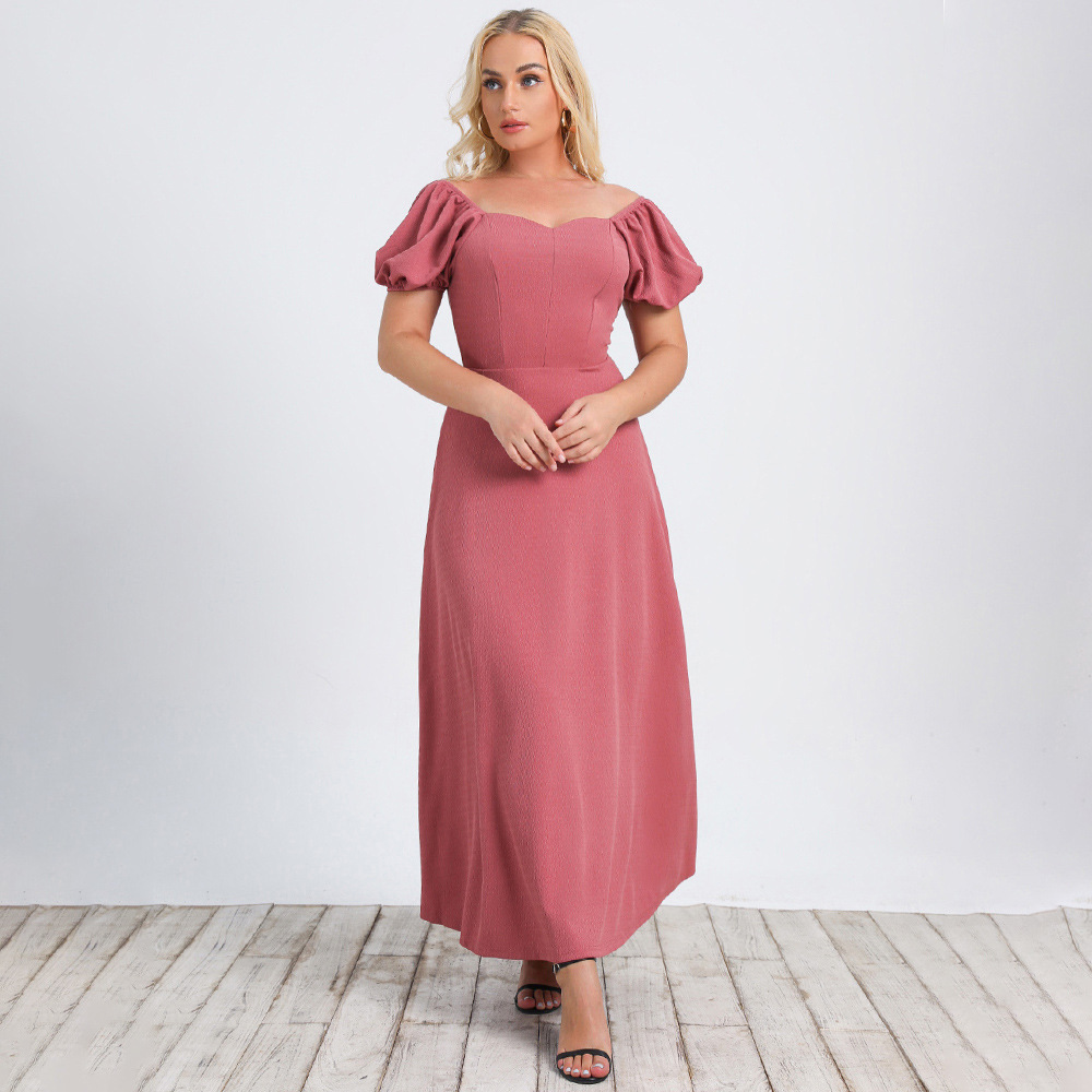 plus size slim strapless V-neck puff sleeve A-line dress nihaostyles clothing wholesale NSWCJ92395