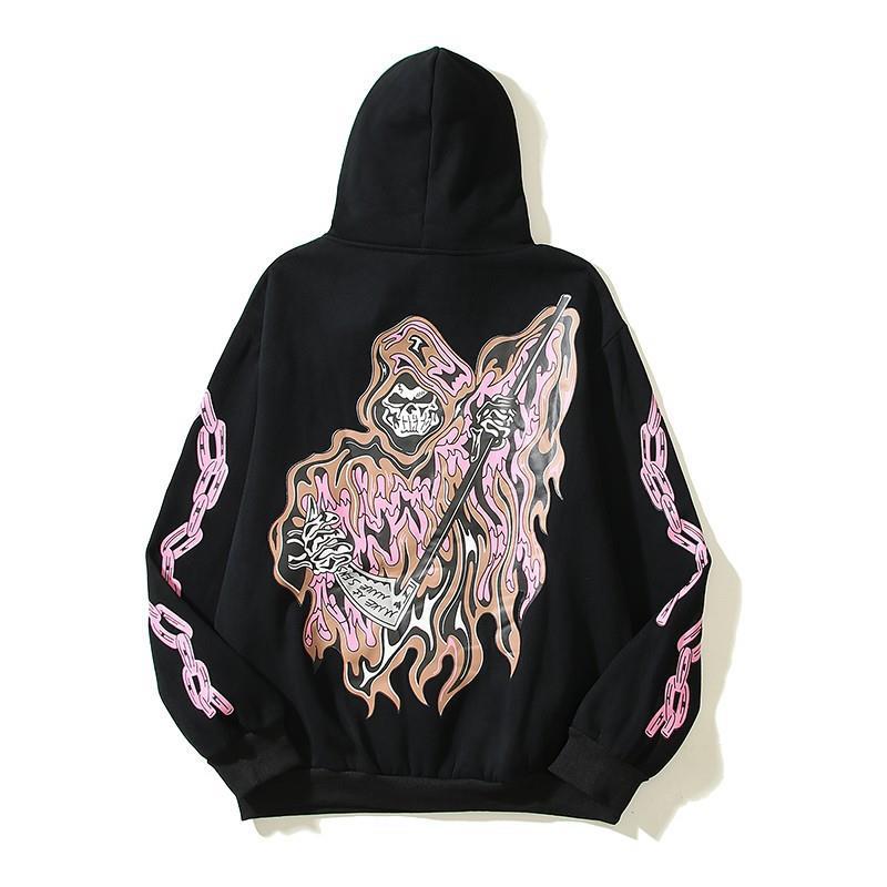 Jacke aus reiner Baumwolle, Hip-Hop-Lockersitz, Kanye, Unisex-Totenkopf-Eisenkette, Kirin-Arm-Hoodie, Hoodie-Trend_voghion.com