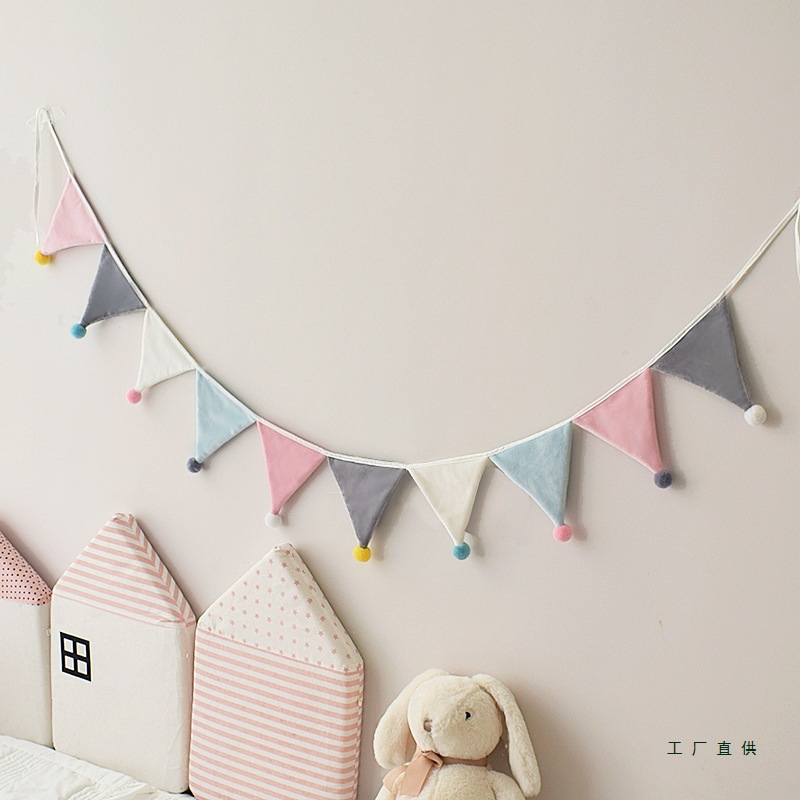 Macaron Velvet Small Colorful Flags Fabric Triangular Flags Hanging Decorations Room Decoration Tent Accessories Decoration 2
