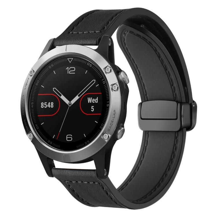 xDfind Crazy Horse Silicone Patch Magnetic Buckle Bracelet para Jamin Fenix 8 / 7X / 6X / 5X 26mm / Jamin Fen