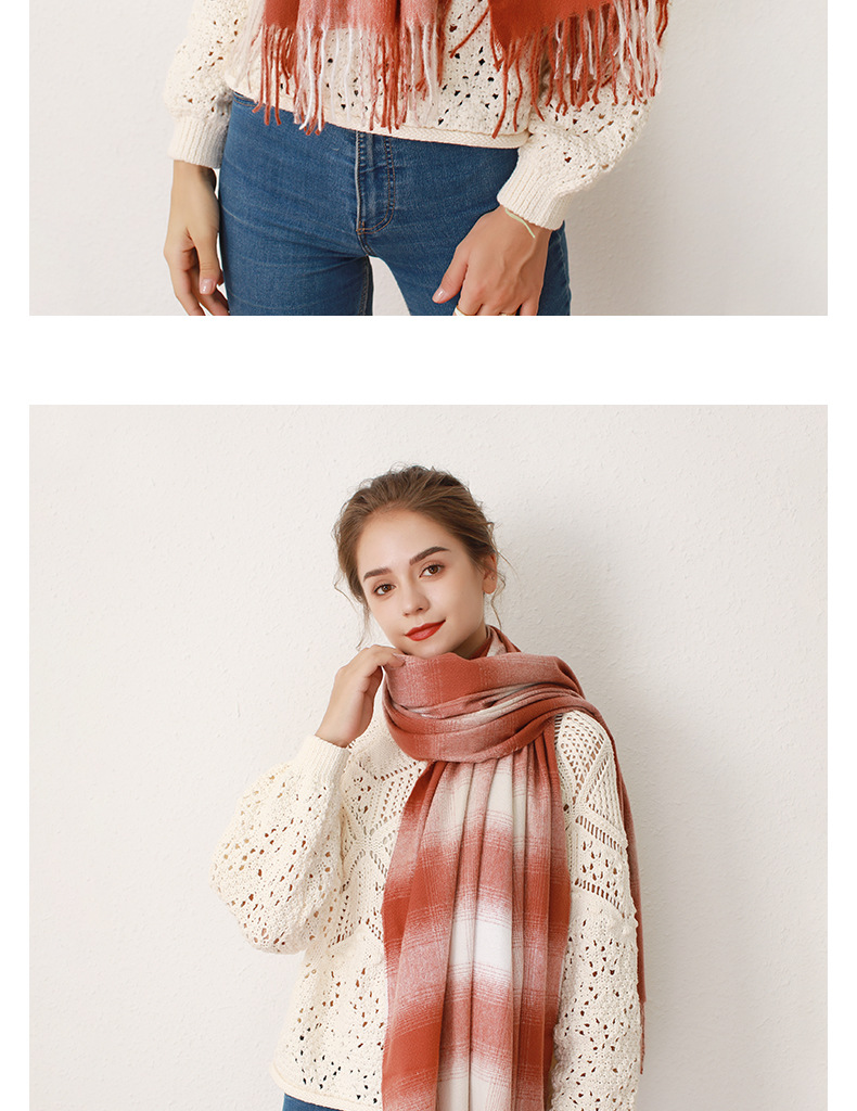 Gradient plaid faux cashmere tassel scarf for women's oversized warm and soft shawl_voghion.com